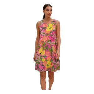 Pappagallo Tropical Pink Gwen Peachy Keen Print‎ Shift Mini Dress M